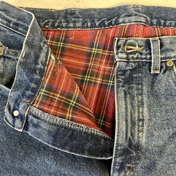 Vintage L.L. Bean Jeans Men's 36 X 30 Blue Denim Red‎ Flannel Tartan Plaid Lined - Picture 7 of 8